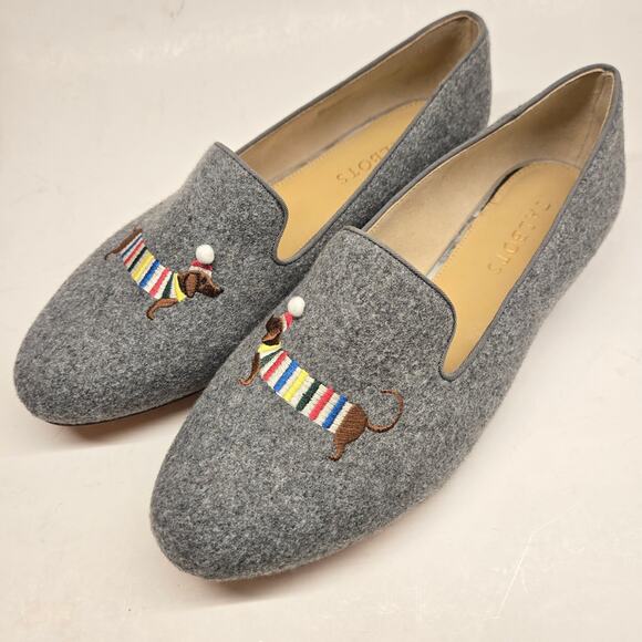 Talbots Ryan Gray Flannel Novelty Loafers with Holiday Dachshund Dog - Size 9W - Picture 2 of 11